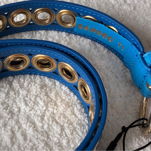 Sandro Paris Blue Leather Grommet Belt Gold Hardware T1 Small main image 13